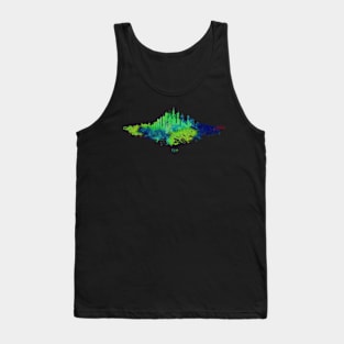 Chicago City Skyline - Green Watercolor silhouette on Black Background Tank Top